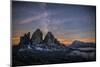 The Milky Way with its Stars Appear in a Summer Night on the Three Peaks of Lavaredo. Dolomites-ClickAlps-Mounted Photographic Print