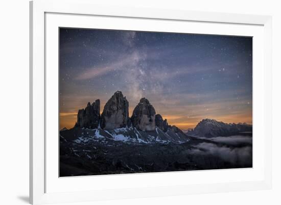 The Milky Way with its Stars Appear in a Summer Night on the Three Peaks of Lavaredo. Dolomites-ClickAlps-Framed Photographic Print