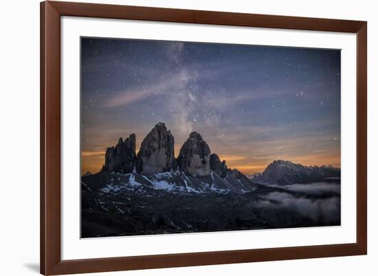 The Milky Way with its Stars Appear in a Summer Night on the Three Peaks of Lavaredo. Dolomites-ClickAlps-Framed Photographic Print