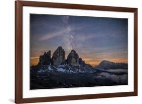 The Milky Way with its Stars Appear in a Summer Night on the Three Peaks of Lavaredo. Dolomites-ClickAlps-Framed Photographic Print