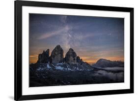 The Milky Way with its Stars Appear in a Summer Night on the Three Peaks of Lavaredo. Dolomites-ClickAlps-Framed Photographic Print