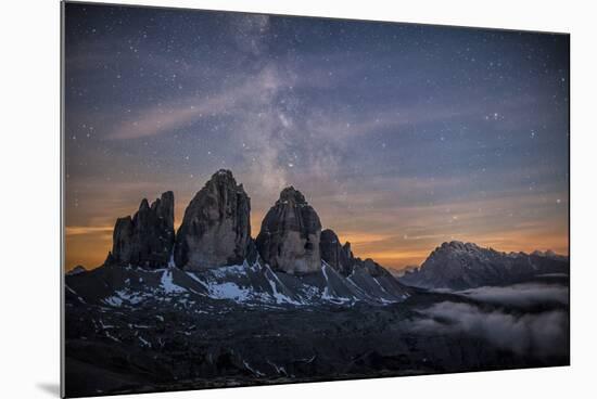 The Milky Way with its Stars Appear in a Summer Night on the Three Peaks of Lavaredo. Dolomites-ClickAlps-Mounted Photographic Print