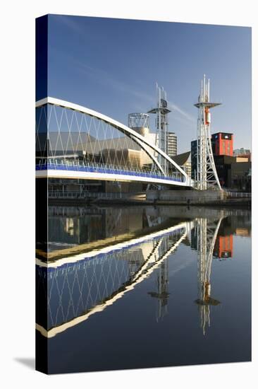 The Millennium Bridge Reflected in the Manchester Ship Canal, Salford Quays, Salford-Ruth Tomlinson-Stretched Canvas