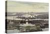 The Millennium Dome from Canary Wharf-Julian Barrow-Stretched Canvas