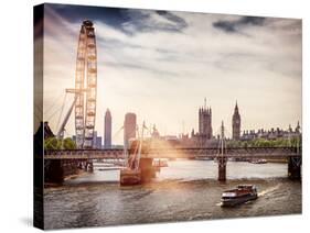 The Millennium Wheel and Houses of Parliament - Views of Hungerford Bridge and Big Ben - London-Philippe Hugonnard-Stretched Canvas