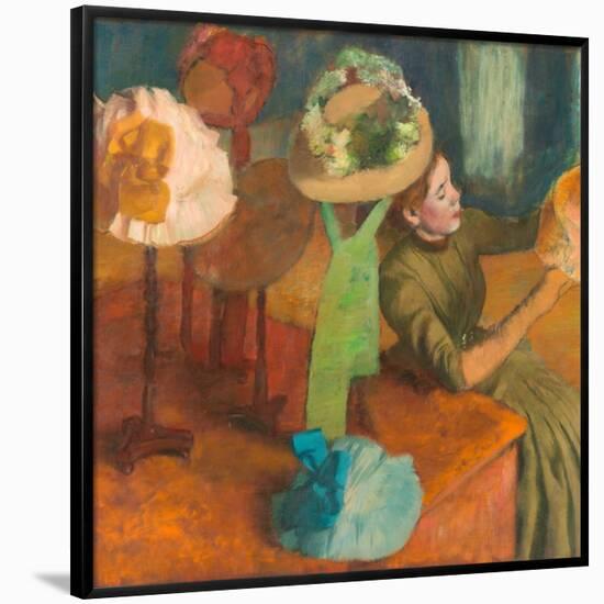 The Millinery Shop. Date/Period: 1879/86. Painting. Oil on canvas Oil on canvas. Height: 1,000 m...-Edgar Degas-Framed Poster