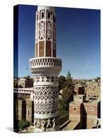 The Minaret of a 15th Century Mosque Rises Above a San'a, Yemen Neighborhood-null-Stretched Canvas