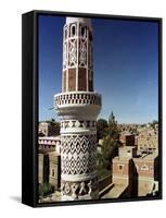 The Minaret of a 15th Century Mosque Rises Above a San'a, Yemen Neighborhood-null-Framed Stretched Canvas