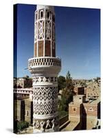 The Minaret of a 15th Century Mosque Rises Above a San'a, Yemen Neighborhood-null-Stretched Canvas