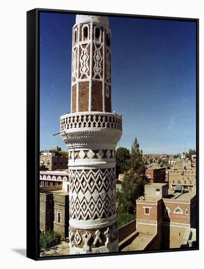 The Minaret of a 15th Century Mosque Rises Above a San'a, Yemen Neighborhood-null-Framed Stretched Canvas