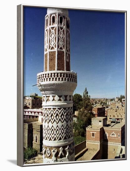 The Minaret of a 15th Century Mosque Rises Above a San'a, Yemen Neighborhood-null-Framed Photographic Print