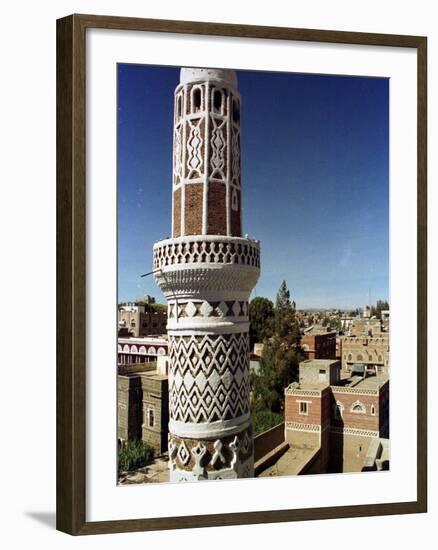 The Minaret of a 15th Century Mosque Rises Above a San'a, Yemen Neighborhood-null-Framed Photographic Print