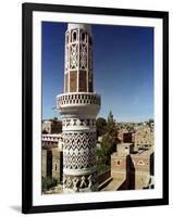 The Minaret of a 15th Century Mosque Rises Above a San'a, Yemen Neighborhood-null-Framed Photographic Print