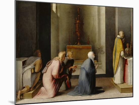 The Miraculous Communion of Saint Catherine of Siena-Domenico Beccafumi-Mounted Art Print