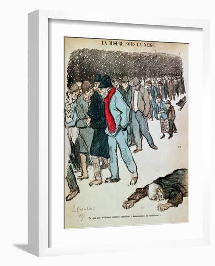 The Misery of Workers and the Unemployed in the Snow, Illustration from "Le Chambard Socialiste"-Théophile Alexandre Steinlen-Framed Giclee Print