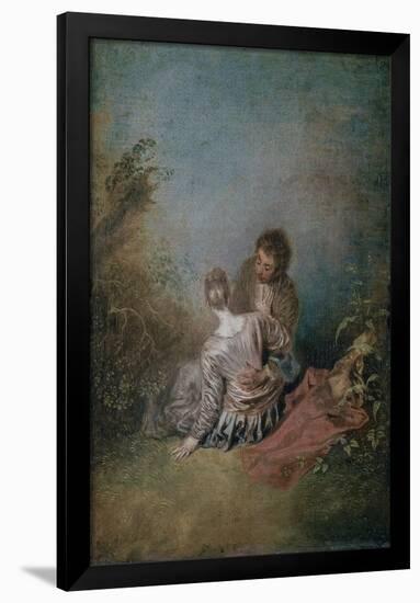 The Misstep', ca. 1717, Oil on canvas, 40 x 31,5 cm.  LOUVRE MUSEUM-PAINTINGS, FRANCE-Jean Antoine Watteau-Framed Poster