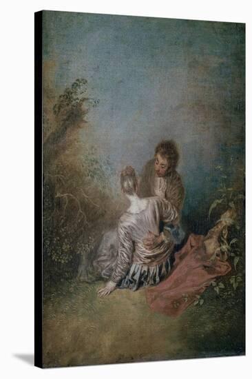 The Misstep', ca. 1717, Oil on canvas, 40 x 31,5 cm.  LOUVRE MUSEUM-PAINTINGS, FRANCE-Jean Antoine Watteau-Stretched Canvas