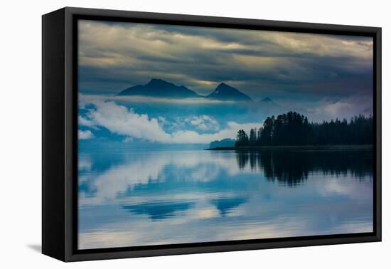 The misty mountains and calm waters of the Tongass National Forest, Southeast Alaska, USA-Mark A Johnson-Framed Stretched Canvas