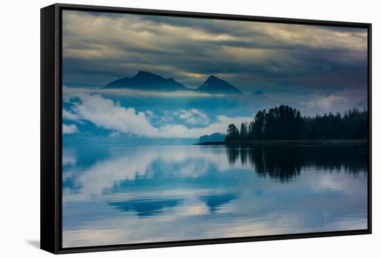 The misty mountains and calm waters of the Tongass National Forest, Southeast Alaska, USA-Mark A Johnson-Framed Stretched Canvas