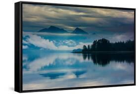 The misty mountains and calm waters of the Tongass National Forest, Southeast Alaska, USA-Mark A Johnson-Framed Stretched Canvas