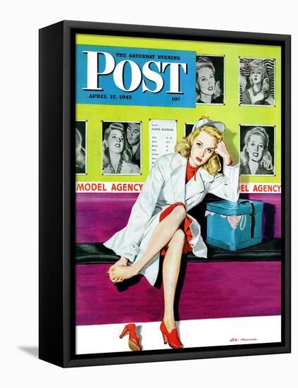 "The Model," Saturday Evening Post Cover, April 17, 1943-Al Moore-Framed Stretched Canvas