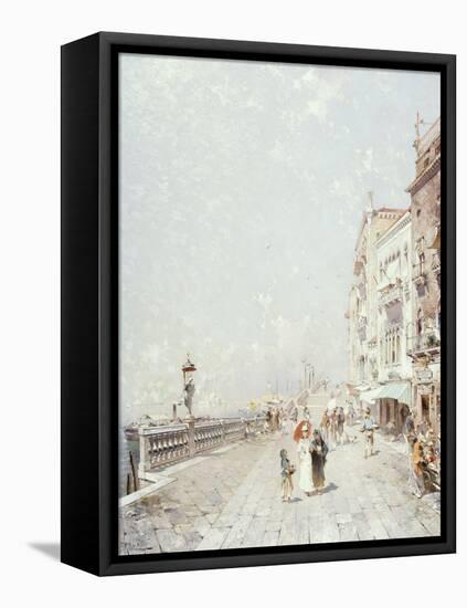 The Molo, Venice, Looking West with Figures Promenading-Franz Richard Unterberger-Framed Stretched Canvas