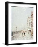 The Molo, Venice, Looking West with Figures Promenading-Franz Richard Unterberger-Framed Giclee Print