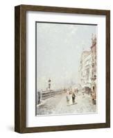 The Molo, Venice, Looking West with Figures Promenading-Franz Richard Unterberger-Framed Giclee Print