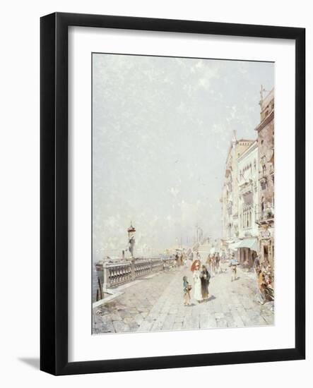 The Molo, Venice, Looking West with Figures Promenading-Franz Richard Unterberger-Framed Giclee Print