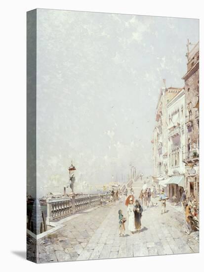 The Molo, Venice, Looking West with Figures Promenading-Franz Richard Unterberger-Stretched Canvas