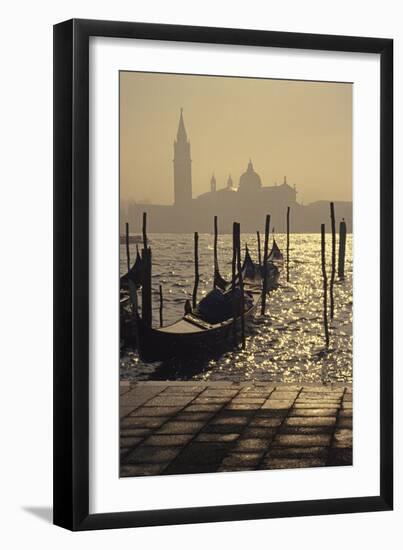 The Molo with Gondolas, View at Dawn Towards San Giorgio Maggiore-null-Framed Giclee Print