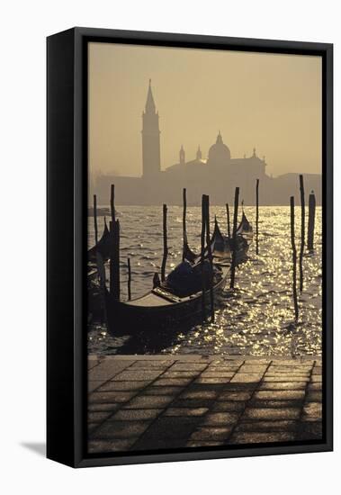The Molo with Gondolas, View at Dawn Towards San Giorgio Maggiore-null-Framed Stretched Canvas