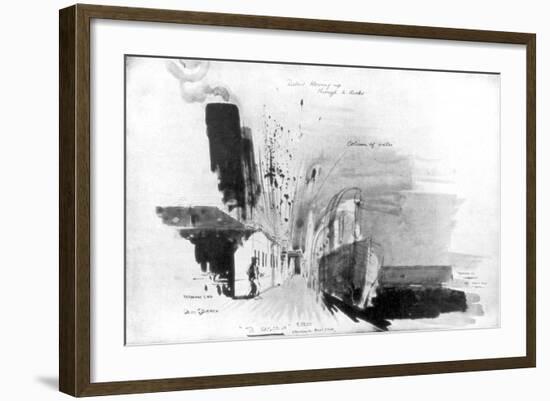 The Moment a Torpedo from German Submarine U-20 Hit the RMS Lusitania, 7 May 1915-Oliver Bernard-Framed Giclee Print