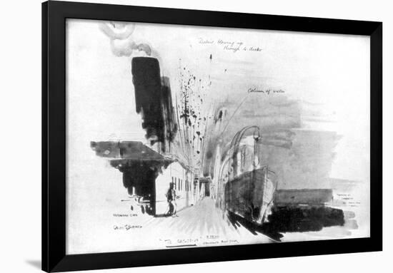 The Moment a Torpedo from German Submarine U-20 Hit the RMS Lusitania, 7 May 1915-Oliver Bernard-Framed Giclee Print