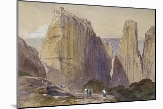 The Monastery of Meteora (Watercolour and Bodycolour on Grey-Blue Laid Paper)-Edward Lear-Mounted Giclee Print