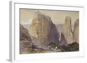 The Monastery of Meteora (Watercolour and Bodycolour on Grey-Blue Laid Paper)-Edward Lear-Framed Giclee Print