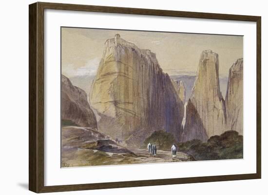The Monastery of Meteora (Watercolour and Bodycolour on Grey-Blue Laid Paper)-Edward Lear-Framed Giclee Print