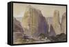 The Monastery of Meteora (Watercolour and Bodycolour on Grey-Blue Laid Paper)-Edward Lear-Framed Stretched Canvas
