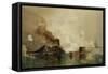 The 'Monitor' and the 'Merrimac', the First Fight Between Ironclads in 1862, Pub. by Louis Prang…-Julian Oliver Davidson-Framed Stretched Canvas