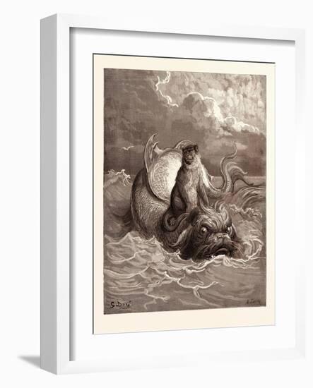 The Monkey and the Dolphin-Gustave Dore-Framed Giclee Print