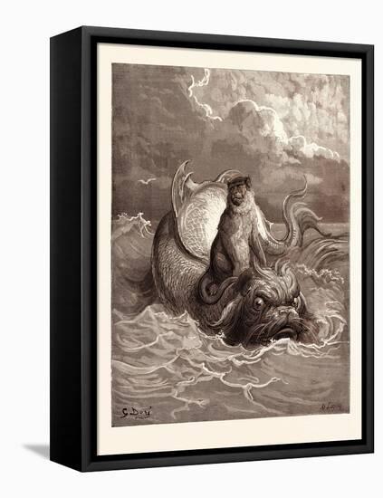 The Monkey and the Dolphin-Gustave Dore-Framed Stretched Canvas