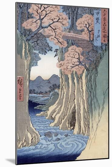 The Monkey Bridge in the Kai Province, from the Series Rokuju-Yoshu Meisho Zue-Ando Hiroshige-Mounted Giclee Print