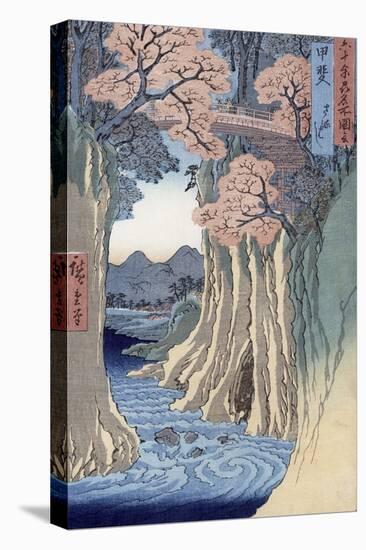 The Monkey Bridge in the Kai Province, from the Series Rokuju-Yoshu Meisho Zue-Ando Hiroshige-Stretched Canvas