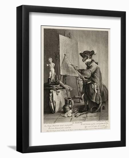 The Monkey Painter, 1743-Pierre-Louis de Surugue-Framed Premium Giclee Print