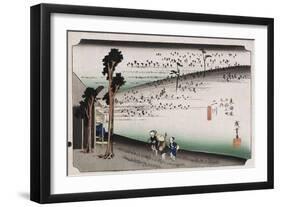 The Monkey Plateau, Futagawa', from the Series 'The Fifty-Three Stations of the Tokaido'-Utagawa Hiroshige-Framed Giclee Print