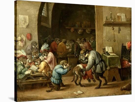 The Monkeys at School, Ca. 1660-David Teniers the Younger-Stretched Canvas