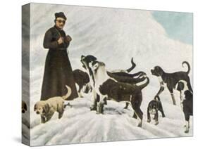 The Monks of Saint Bernard Together with Their Dogs Visit Tibet-null-Stretched Canvas