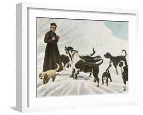 The Monks of Saint Bernard Together with Their Dogs Visit Tibet-null-Framed Photographic Print