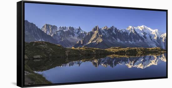 The Mont Blanc Mountain Range Reflected in the Waters of Lac De Chesery at Sunrise-ClickAlps-Framed Stretched Canvas