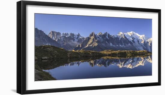 The Mont Blanc Mountain Range Reflected in the Waters of Lac De Chesery at Sunrise-ClickAlps-Framed Photographic Print